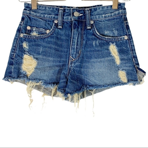 Lovers + Friends Distressed High Waist Cutoff Denim Jean Shorts Size 23 - Picture 1 of 4